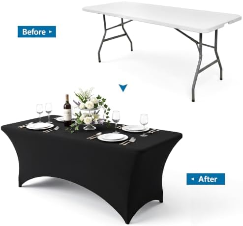 10-Pack Black Spandex Tablecloth for 8ft Rectangle Tables, Fitted Stretch Table Cover, Wrinkle-Resistant Stretch, alternate