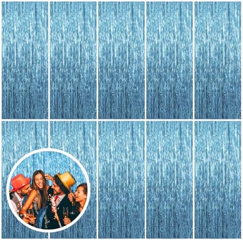 10 Pack Blue Backdrop Curtain Tinsel Streamers Ocean Themed Decor Birthday Party Decorations Foil Fringe