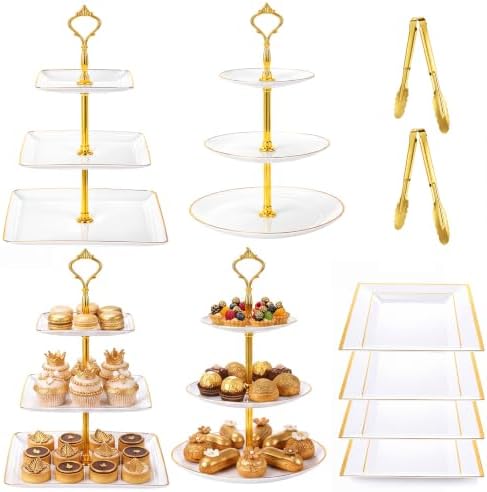 10 Pack Cake Stand Set Cake Stand with Gold Rim, Crown Top in gold, white