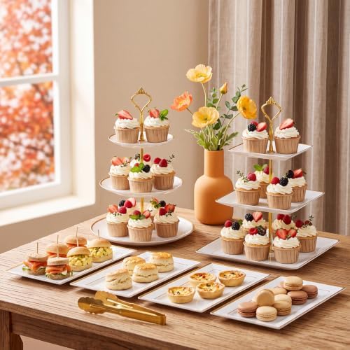 10 Pack Cake Stand Set Cake Stand with Gold Rim, Crown Top in gold, white, alternate view 2