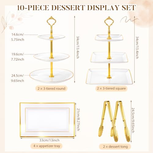 10 Pack Cake Stand Set Cake Stand with Gold Rim, Crown Top in gold, white, alternate view 3