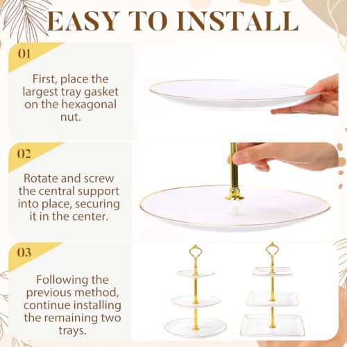 10 Pack Cake Stand Set Cake Stand with Gold Rim, Crown Top in gold, white, alternate view 4