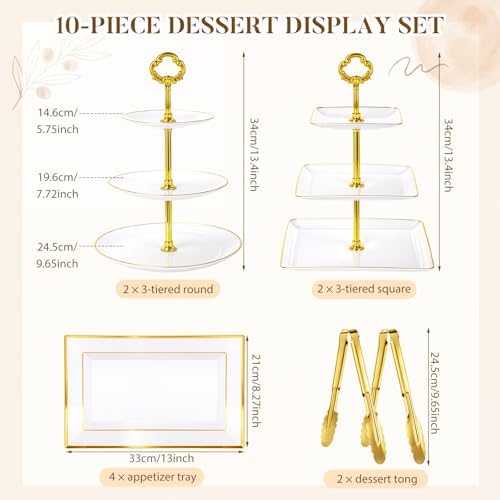 10 Pack Cake Stand Set Cake Stand with Gold Rim, Flower Top in gold, white, alternate view 3