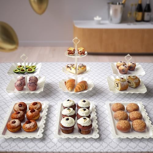 10 Pack Cake Stand Set with 3 x Two-Tier and 3 x Three-Tier Cupcake Stands, Plastic Dessert Table Stand Set 3, alternate view