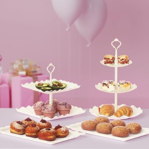 10 Pack Cake Stand Set with 3 x Two-Tier and 3 x Three-Tier Cupcake Stands, Plastic Dessert Table Stand Set 3, alternate view