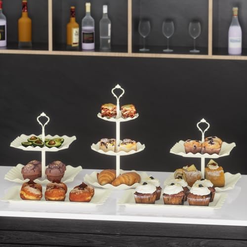 10 Pack Cake Stand Set with 3 x Two-Tier and 3 x Three-Tier Cupcake Stands, Plastic Dessert Table Stand Set 3, alternate view