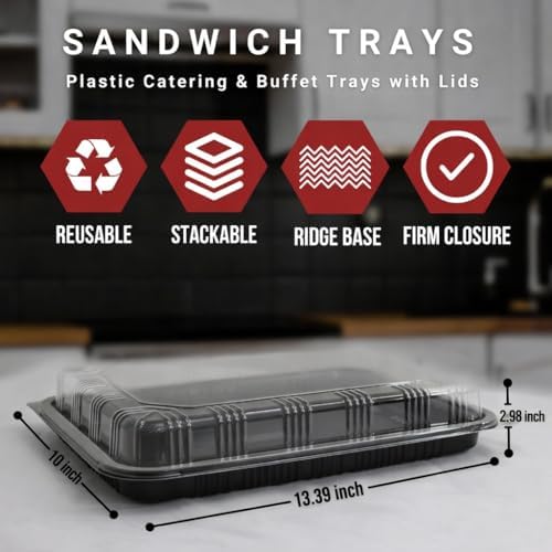 10 Pack Catering Trays with Lid - 13" Serving Trays with Lids - Reusable Serving Platter With Lid for Catering, alternate
