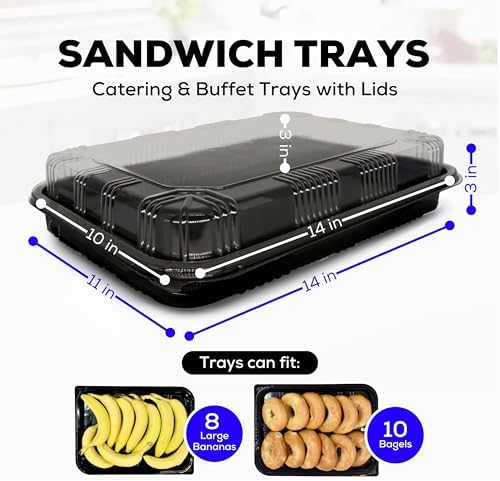 10 Pack Catering Trays with Lids - 15" Serving Tray with Lid, Heavy Duty Recyclable Plastic Party Platters for, alternate