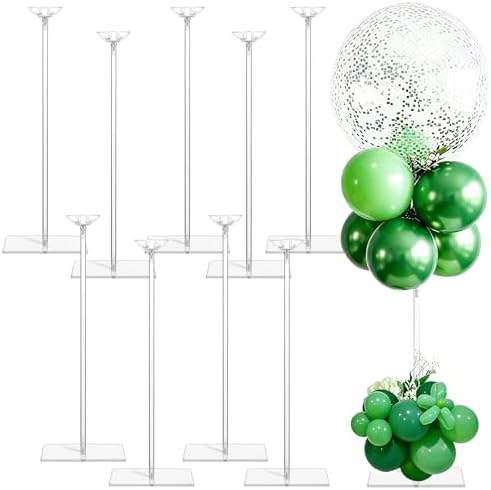 10 Pack Clear Acrylic Balloon Stands for Table Kit, Reusable 15.75 Inch, Balloon Stick with Base Centerpieces