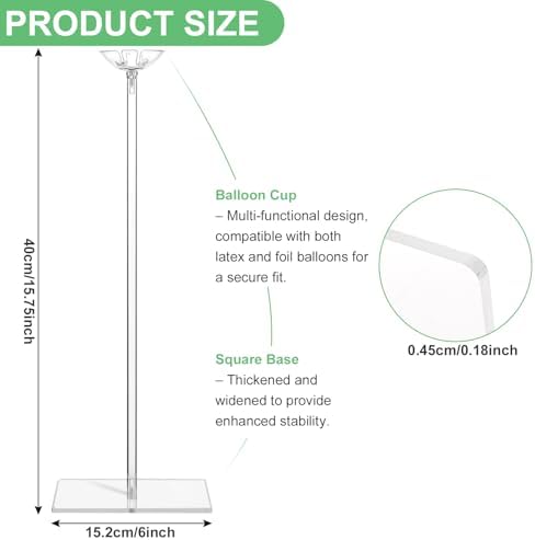 10 Pack Clear Acrylic Balloon Stands for Table Kit, Reusable 15.75 Inch, Balloon Stick with Base Centerpieces, alternate view