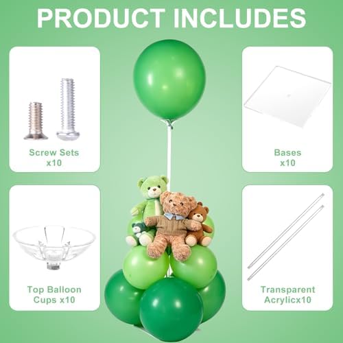 10 Pack Clear Acrylic Balloon Stands for Table Kit, Reusable 15.75 Inch, Balloon Stick with Base Centerpieces, alternate view