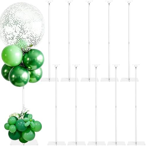 10 Pack Clear Acrylic Balloon Stands for Table, Reusable 23.6 Inch, Balloon Stick with Base Centerpieces Holders