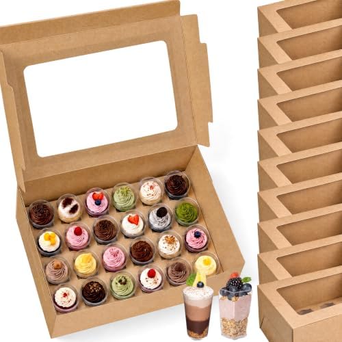 10 Pack Dessert Shooter Box with Window, 24 Count 3 oz, Brown in 24 Count 3 oz in Brown