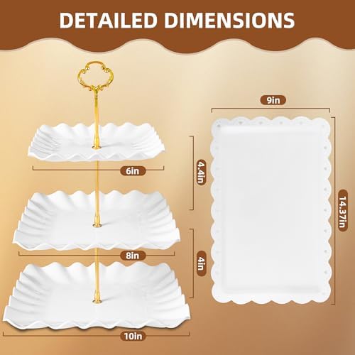 10 Pack Dessert Table Display Set, 4 Three-Tier Square Cupcake Stands and 6 Serving Trays for Cakes, Cupcakes, alternate view