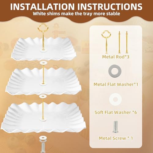 10 Pack Dessert Table Display Set, 4 Three-Tier Square Cupcake Stands and 6 Serving Trays for Cakes, Cupcakes, alternate view