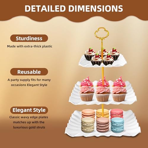 10 Pack Dessert Table Display Set, 4 Three-Tier Square Cupcake Stands and 6 Serving Trays for Cakes, Cupcakes, alternate view