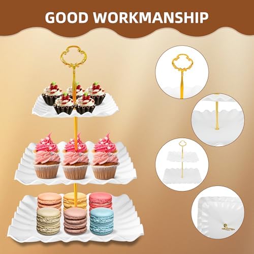 10 Pack Dessert Table Display Set, 4 Three-Tier Square Cupcake Stands and 6 Serving Trays for Cakes, Cupcakes, alternate view