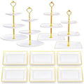 10 Pack Dessert Table Display Set, 4x Cupcake Stands & 6x Serving Trays in Gold and White
