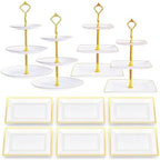 10 Pack Dessert Table Display Set, 4x Cupcake Stands & 6x Serving Trays in Gold and White