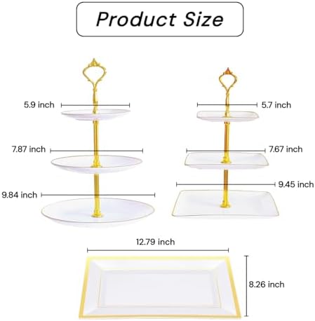 10 Pack Dessert Table Display Set, 4x Cupcake Stands & 6x Serving Trays in Gold and White, alternate view 3