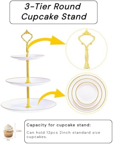 10 Pack Dessert Table Display Set, 4x Cupcake Stands & 6x Serving Trays in Gold and White, alternate view 4