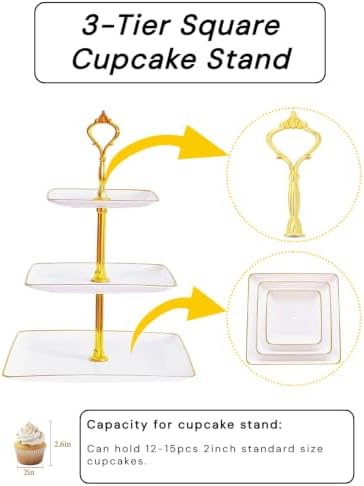 10 Pack Dessert Table Display Set, 4x Cupcake Stands & 6x Serving Trays in Gold and White, alternate view 5