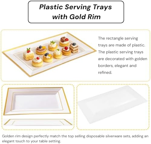 10 Pack Dessert Table Display Set, 4x Cupcake Stands & 6x Serving Trays in Gold and White, alternate view 6