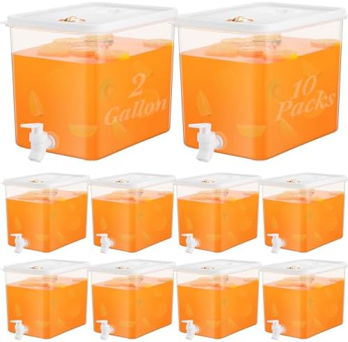 10 Pack Drink Dispenser for Fridge with Spigot, 2 Gallon
