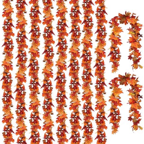 10 Pack Fall Leaf Garland, Hanging Vines Garland Artificial Fall Maple LeavesThanksgiving Decor for Home Wedding