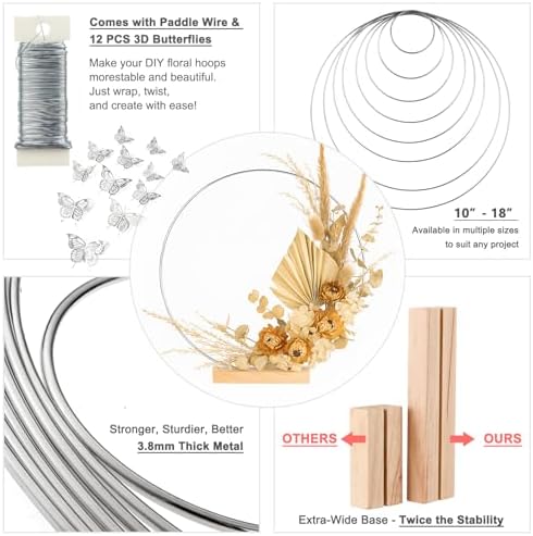 10 Pack Floral Hoop with Stand and 38-Yard Paddle Wire 10 Inch Metal Rings for DIY Centerpiece Table Decorations, alternate