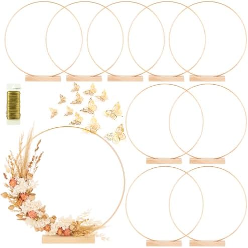 10 Pack Floral Hoop with Stand and 38-Yard Paddle Wire 12 Inch Metal Rings for DIY Centerpiece Table Decorations