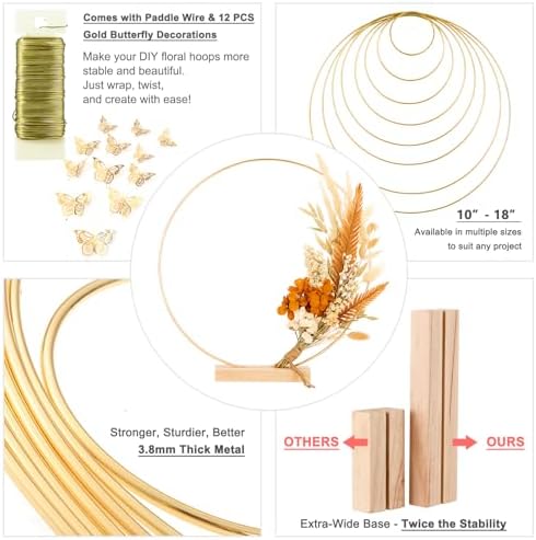 10 Pack Floral Hoop with Stand and 38-Yard Paddle Wire 12 Inch Metal Rings for DIY Centerpiece Table Decorations, alternate