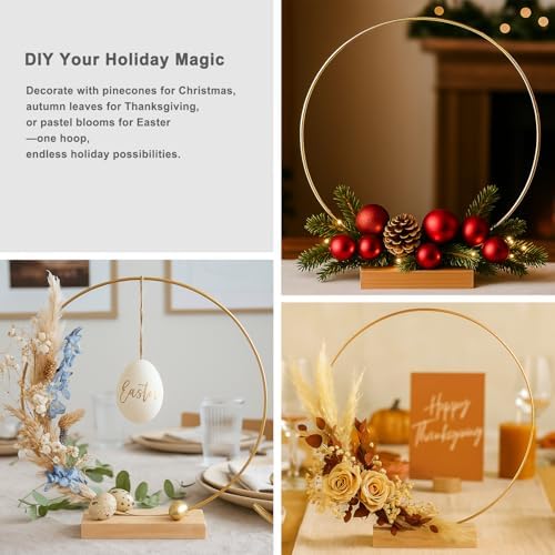 10 Pack Floral Hoop with Stand and 38-Yard Paddle Wire 12 Inch Metal Rings for DIY Centerpiece Table Decorations, alternate