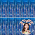 10 Pack Foil Curtain Backdrop Blue Metallic Tinsel Foil Fringe Curtains Photo Booth Props for Birthday Wedding
