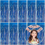10 Pack Foil Curtain Backdrop Blue Metallic Tinsel Foil Fringe Curtains Photo Booth Props for Birthday Wedding