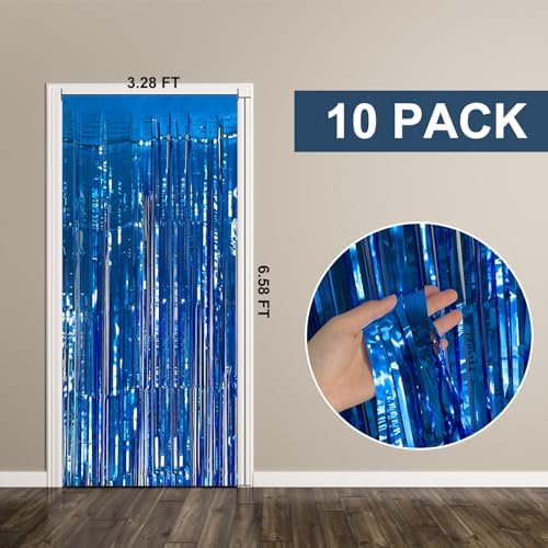 10 Pack Foil Curtain Backdrop Blue Metallic Tinsel Foil Fringe Curtains Photo Booth Props for Birthday Wedding, alternate