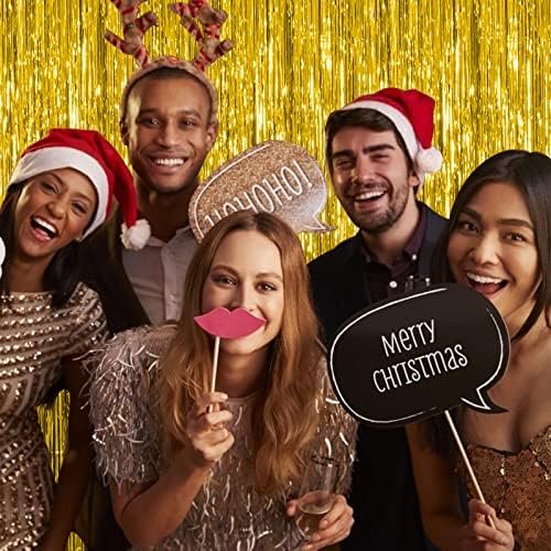 10 Pack Foil Curtain Backdrop Gold Metallic Tinsel Foil Fringe Curtains Photo Booth Props for Birthday Wedding, alternate