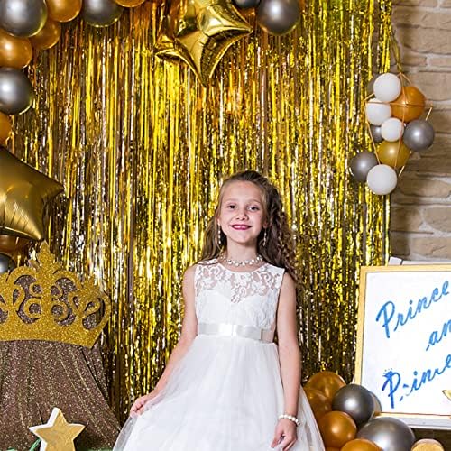 10 Pack Foil Curtain Backdrop Gold Metallic Tinsel Foil Fringe Curtains Photo Booth Props for Birthday Wedding, alternate