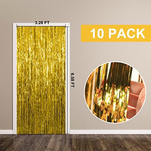10 Pack Foil Curtain Backdrop Gold Metallic Tinsel Foil Fringe Curtains Photo Booth Props for Birthday Wedding, alternate