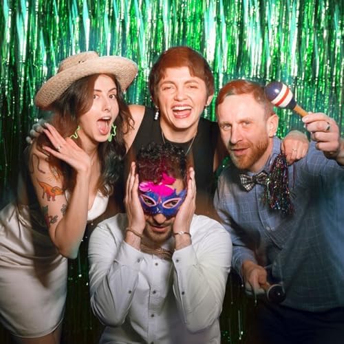 10 Pack Foil Curtain Backdrop Green Metallic Tinsel Foil Fringe Curtains Photo Booth Props for Birthday Wedding, alternate