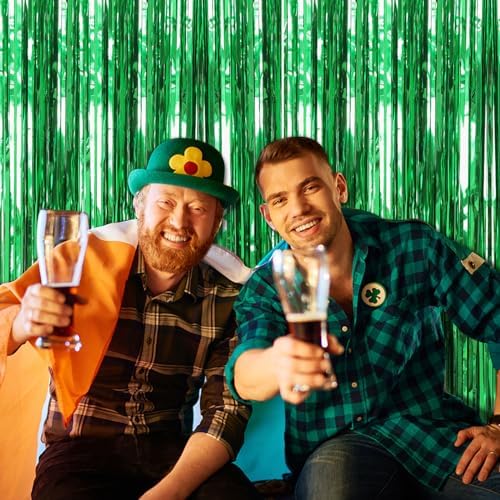 10 Pack Foil Curtain Backdrop Green Metallic Tinsel Foil Fringe Curtains Photo Booth Props for Birthday Wedding, alternate