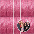 10 Pack Foil Curtain Backdrop Pink Metallic Tinsel Foil Fringe Curtains Photo Booth Props for Birthday Wedding