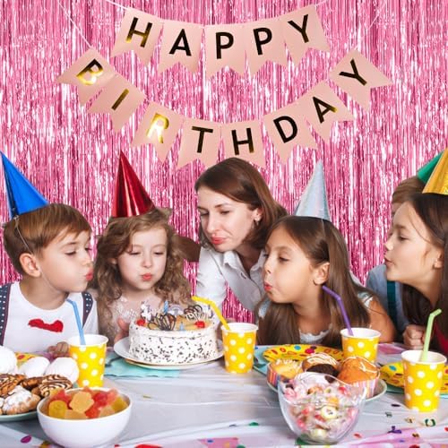 10 Pack Foil Curtain Backdrop Pink Metallic Tinsel Foil Fringe Curtains Photo Booth Props for Birthday Wedding, alternate