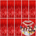 10 Pack Foil Curtain Backdrop Red Metallic Tinsel Foil Fringe Curtains Photo Booth Props for Birthday Wedding