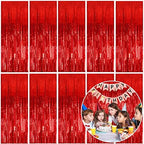 10 Pack Foil Curtain Backdrop Red Metallic Tinsel Foil Fringe Curtains Photo Booth Props for Birthday Wedding