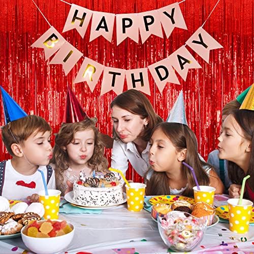 10 Pack Foil Curtain Backdrop Red Metallic Tinsel Foil Fringe Curtains Photo Booth Props for Birthday Wedding, alternate view