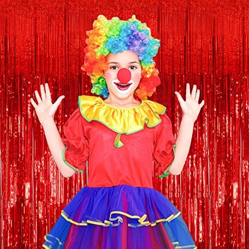 10 Pack Foil Curtain Backdrop Red Metallic Tinsel Foil Fringe Curtains Photo Booth Props for Birthday Wedding, alternate view