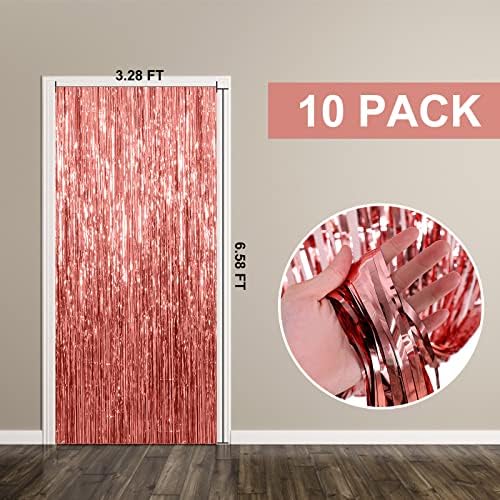 10 Pack Foil Curtain Backdrop Rose Gold Metallic Tinsel Foil Fringe Curtains Photo Booth Props for Birthday, alternate view 7