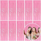 10 Pack Foil Curtain Pink Backdrop Streamers Metallic Tinsel Fringe Curtains Photo Booth Props for Birthday