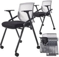 10 Pack Foldable Office Chair with PU Wheels and Sliding Armrest-Ergonomic Mesh Bouncing Back, Stackable